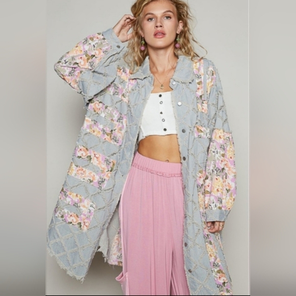 POL Jackets & Blazers - POL Floral Patchwork Denim Jacket NWOT Sz M